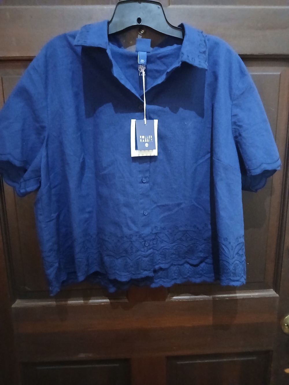 Bold Navy Blue Short-Sleeve Button Shirt by Roller Rabbit NWT Size XXL
